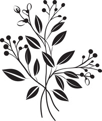 Natures Symphony Chic Vector Logo with Black Florals Whispers of Bloom Monochromatic Emblem Featuring Botanical Elements