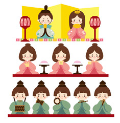 シンプルな三段飾りの雛人形のイラスト　ひなまつり