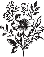 Petals in Noir Elegant Black Icon Showcasing Vector Floral Design Garden Enigma Monochrome Emblem with Black Botanical Florals