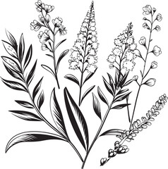 Botanical Noir Sleek Emblem with Monochrome Vector Logo Design Floral Symphony Black Icon Showcasing Elegance in Botanical Elements