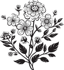 Floral Tapestry Monochromatic Emblem Featuring Botanical Elements Petals in Noir Elegant Black Icon Showcasing Vector Logo Design