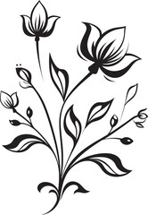 Fototapeta na wymiar Serenity in Black Sleek Icon Featuring Botanical Floral Design Infinite Blossoms Monochromatic Emblem with Vector Logo in Black