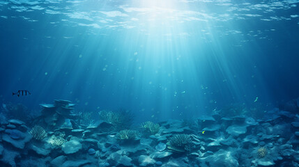 empty underwater ocean bottom background with copy space - obrazy, fototapety, plakaty