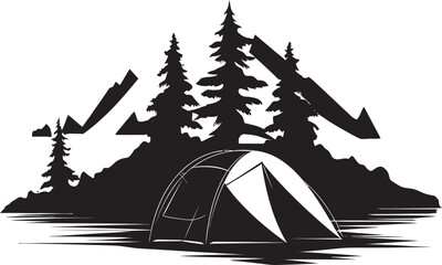 Mountain Majesty Monochrome Emblem for Wilderness Retreats Starlit Campsite Sleek Black Icon with Vector Logo for Camping Bliss