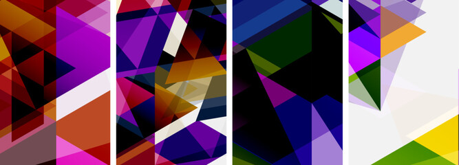 Colorful bright triangles with various colors and transparencies. Vector illustration For Wallpaper, Banner, Background, Card, Book Illustration, landing page