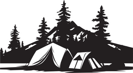 Natures Symphony Black Vector Logo Design Icon for Camping Bliss Moonlit Meadow Chic Camping Icon in Monochromatic Black