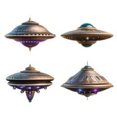 Behangcirkel Extraterrestrial Encounter. UFO Set Isolated on Transparent Background © Hill Tract Zone