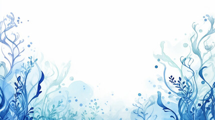 Fototapeta na wymiar hand drawn watercolor sea seaweed bubbles blue summer on white background