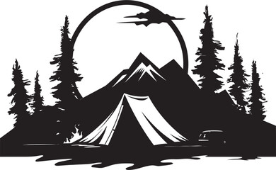 Starlit Sanctuary Monochrome Emblem for Camping Enthusiasts Wanderlust Haven Black Vector Logo Design Icon for Nature Explorers