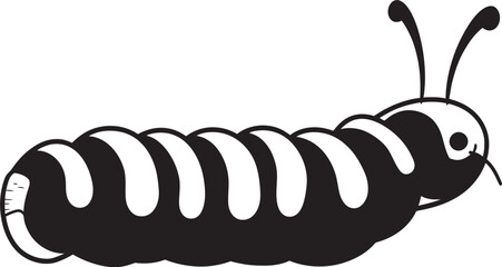 Creeping Couture Monochrome Vector Logo for Stylish Caterpillar Icon Caterpillar Elegance Sleek Black Emblem in Natures Evolution