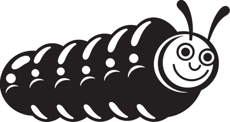 Silk Trail Elegance Sleek Black Icon Illustrating Caterpillar Evolution Natures Progression Elegant Monochrome Emblem for Caterpillar Icon