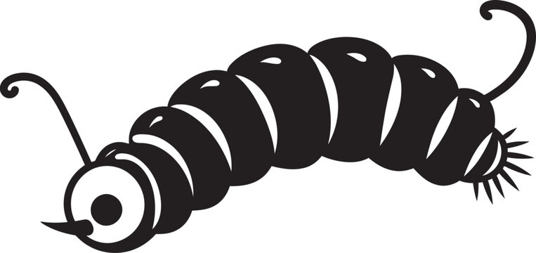Silken Symphony Elegant Black Icon Showcasing Caterpillar Transformation Creeping Chic Monochrome Vector Logo for Stylish Caterpillar Icon