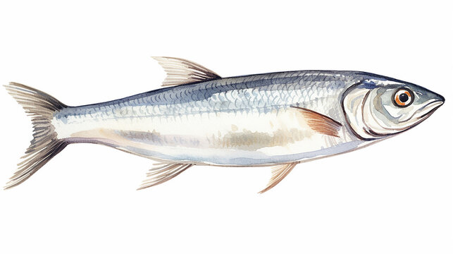 herring isolated on white background watercolor illustration