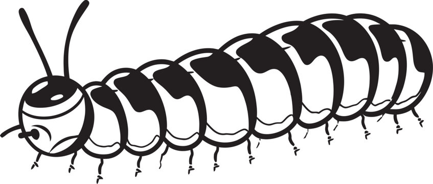 Silk Trail Elegance Sleek Black Icon Illustrating Caterpillar Evolution Natures Progression Elegant Monochrome Emblem for Caterpillar Icon