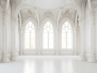Luxury Interior of a royal palace with arches and columns, 3d render, classic and minimal style, big space with no people