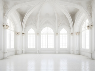Obraz premium Luxury Interior of a royal palace with arches and columns, 3d render, classic and minimal style, big space with no people