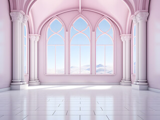 Fototapeta premium Luxury Interior of a royal palace with arches and columns, 3d render, classic and minimal style, big space with no people