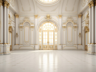 Obraz premium Luxury Interior of a royal palace with arches and columns, 3d render, classic and minimal style, big space with no people