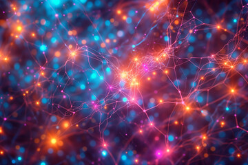 Abstract Neuron Network with Glowing Nodes of Communication