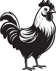 Rooster Radiance Sleek Monochrome Chicken Emblem in Black Feathered Flourish Elegant Vector Logo for Poultry Bliss