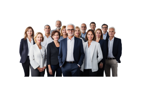 group of business women Man and woman standing, smiling, looking at camera, transparent background.