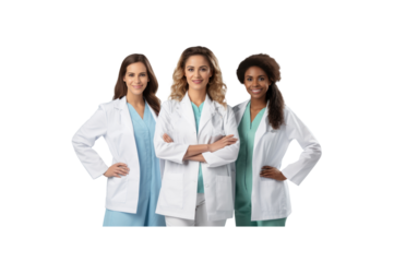 A group of male doctors standing and smiling looking at the camera transparent background