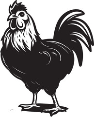 Feathered Finery Monochrome Emblem Illustrating Chicken Harmony Plucky Pizazz Sleek Black Vector Logo for Poultry Icon