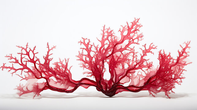 pressed beautiful red rhodophyta seaweed on white background