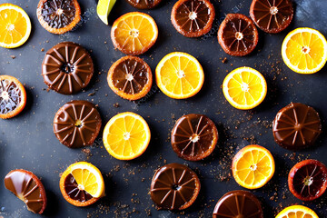 Candied orange slices in chocolate.