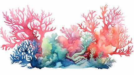 red and blue aquatic underwater nature coral reef isolated on white background
