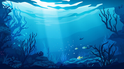 Fototapeta na wymiar beautiful silhouette of fish and algae on the background of reef