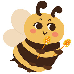 Bee with honey. chubby bees character cartoon.
