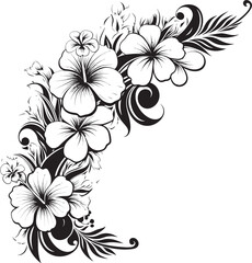 Eternal Elegance Chic Black Icon with Decorative Corners Floral Flourish Monochrome Emblem with Decorative Floral Corners