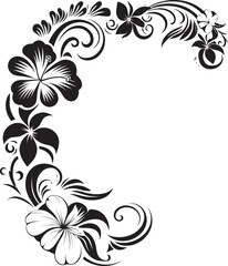 Botanic Borders Monochrome Vector Logo Highlighting Decorative Corners Floral Fantasy Sleek Black Icon with Decorative Corners