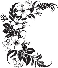 Chic Petals Elegant Vector Emblem with Decorative Floral Corners Blossom Beauty Monochrome Emblem Highlighting Decorative Corners