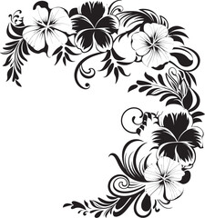 Floral Radiance Chic Vector Logo Design with Decorative Corners Petals of Prestige Elegant Black Logo Highlighting Decorative Corners