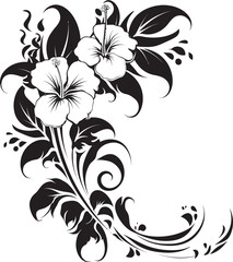 Blossom Beauty Monochrome Emblem Highlighting Decorative Corners Opulent Orchids Sleek Black Icon with Decorative Floral Design