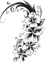 Petals of Prestige Elegant Black Logo Highlighting Decorative Corners Whimsical Whorls Monochrome Emblem with Decorative Corners in Black