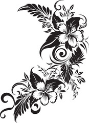 Floral Fresco Sleek Black Icon with Decorative Corners Chic Vines Elegant Vector Logo Design with Decorative Corners