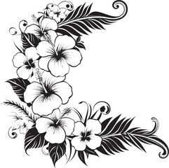 Chic Vines Elegant Vector Logo Design with Decorative Corners Botanic Bounty Monochrome Floral Corner Logo in Black