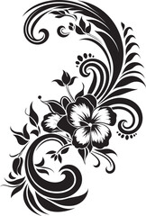 Floral Fantasy Monochrome Emblem Featuring Decorative Floral Corners Chic Vines Elegant Black Logo Design with Decorative Corners