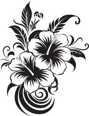 Petals in Panache Chic Icon with Decorative Corners in Black Floral Fresco Elegant Logo Design with Decorative Floral Corners