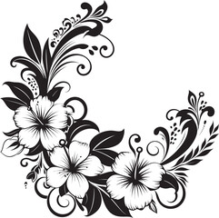 Whimsical Whorls Elegant Black Logo with Decorative Corners Botanic Bliss Monochrome Icon Featuring Decorative Corners