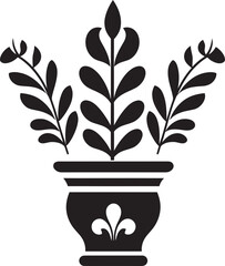 Nurtured Noir Elegant Black Icon with Chic Vector Plant Pot Blossom Balance Sleek Emblem Featuring Decorative Plant Pot in Black