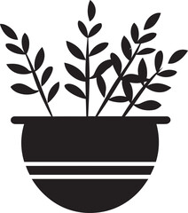 Blossom Balance Sleek Emblem Featuring Decorative Plant Pot in Black Petals in Pottery Monochrome Plant Pot Logo with Stylish Elegance