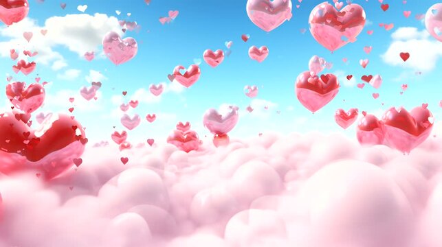 Heart-shaped balloons soaring across the sky, a happy Valentine's Day background, and 4K Valentine's Day footage