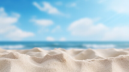 Fototapeta na wymiar close up sand with blurred sea sky background summer