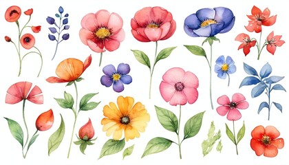 A Big Set of Watercolor Elements: Flowers Illustration Design