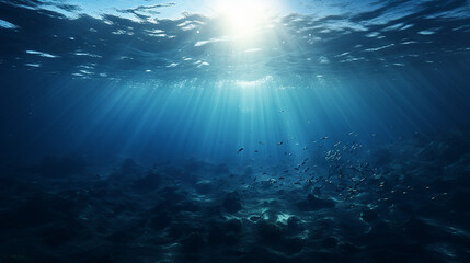 Fototapeta na wymiar dark blur ocean surface seen from underwater with sunlight