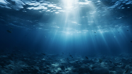 beautiful dark blur ocean surface seen from underwater with sunlight